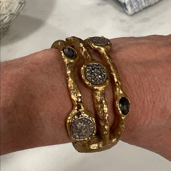 Gold Capri 3 Row Coin & Crystal Pavé Bangle - Picture 7 of 9